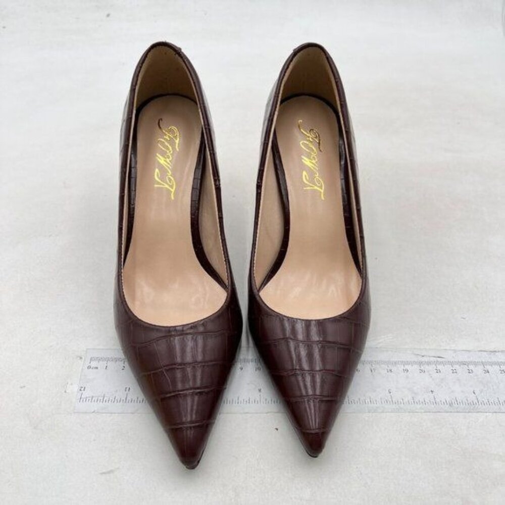 Fowt Simple Solid Croc-Embossed Pointed Toe Black… - image 3